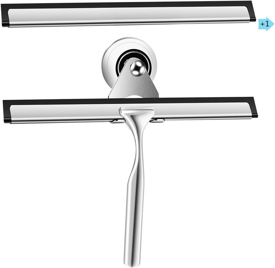 SKERITO Qimh Squeegees, Bathroom and Car Glass Window Cleaning, Stainless Steel Mirror Wiper Blade, with Suction Cup Hook (Silver)