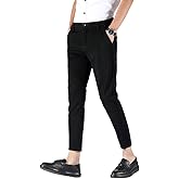 Plaid&Plain Men's Stretch Skinny Fit Casual Business Pants Ankle Dress Pants