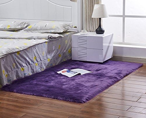 Ultra Soft Fluffy 5x7 Rug Faux Fur Shag Rug for Bedroom Bedside Living Room Carpet Nursery Washable 5x7 Ft Purple
