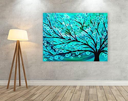 ElijahToby Teal and Turquoise Watercolor Abstract Tree Large Canvas Print Canvas Picture Frames Wall Art Canvas Prints 50cm x 70cm x3cm(19.7" x 27.6" x 1.2")