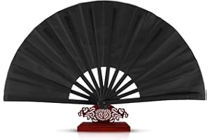 GROMBOLAR Upgraded Hand Fan for Women Foldable, Line Dance Popping Fan,13 in Large Hand Clack Fans for Dance,Boots on The Ground Fan (Simple Style, Silk Black)