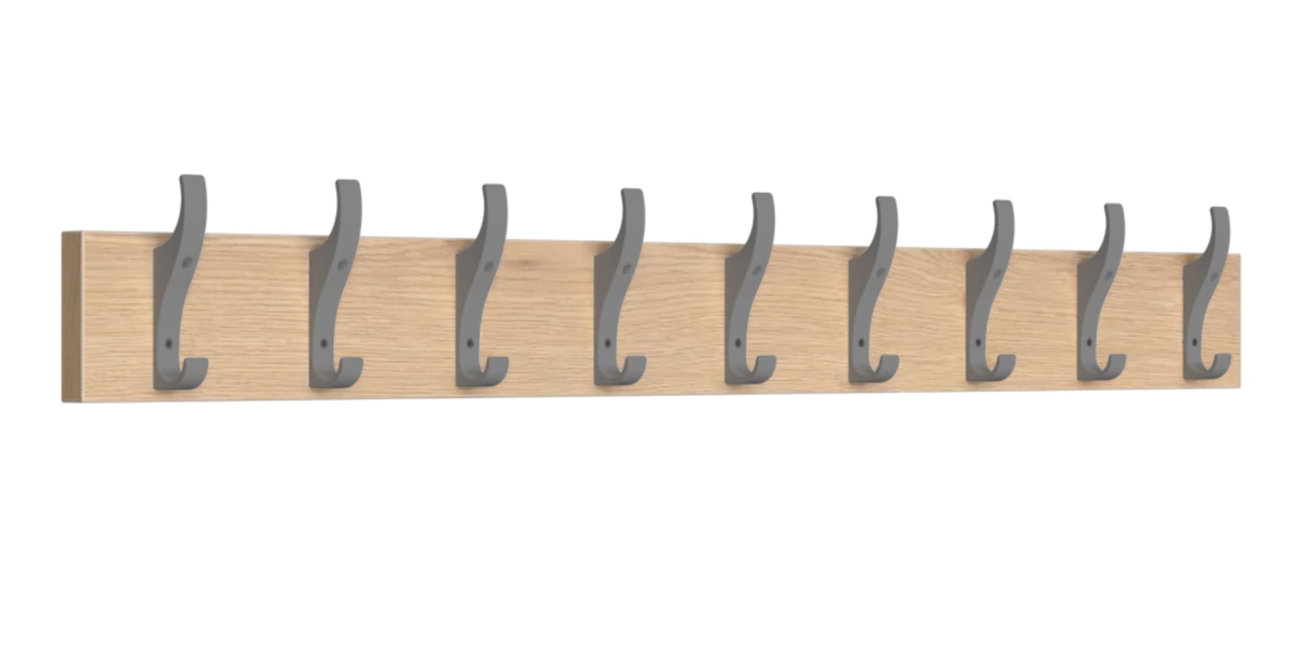 Toughook PerfectFit Hook Rail for Bag, Coat, Hat, Keys, Scarf - Wall Mounted Oak Laminate Rack - Ideal for Schools, Home and Work (9 Hook Grey)