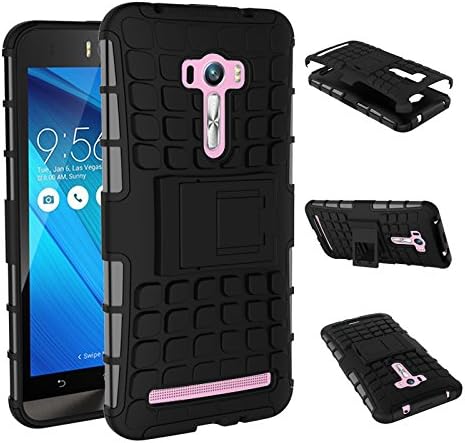 Zenfone Selfie Case, chinstyle ASUS ZenFone Selfie ZD551KL 2in1 Case Heavy Duty Rugged Soft Hard Dual Layer Shock Resistant with Kickstand Protective Back Cover Black