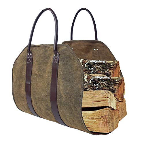 DYNWAVE Firewood Log Carrier Heavy Duty Log Tote Bag with Handles Best Canvas Storage for Carrying Wood Mud Color