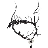 CABODYALS Black Fairy Headpiece Dark Reindeer Woodland Antler Elf Crown with Crystal Drop Gothic Forest Costume Headband Circlet Crowns for Women Renaissance Halloween Goth Party Wedding Accessories