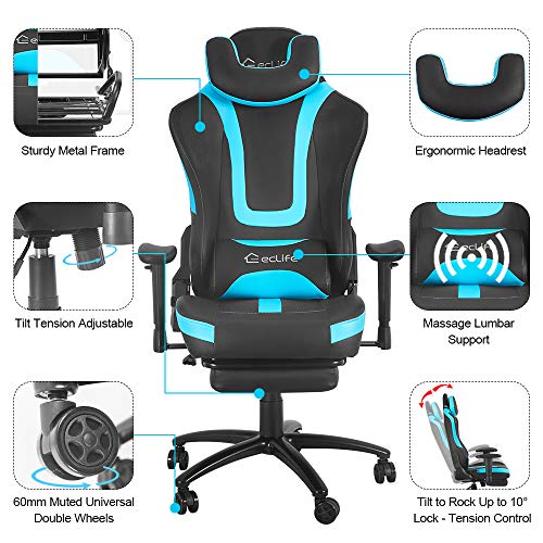 eclife Gaming Chair Office Chair High Back Ergonomic Video Game Chair Backrest and Seat Height Adjustable Swivel… - Image 2