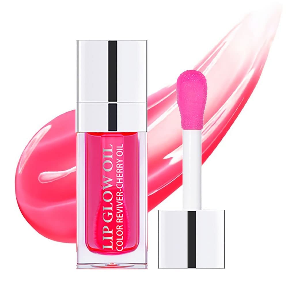 Plumping Lip Oil, Hydrating Lip Gloss Tinted Lip Balm Lip Care Transparent Toot Lip Oil, Long Lasting Nourishing Lip Glow Oil Non-sticky Big Brush Glitter Shine Primer Lip Tint (ROSEWOOD)
