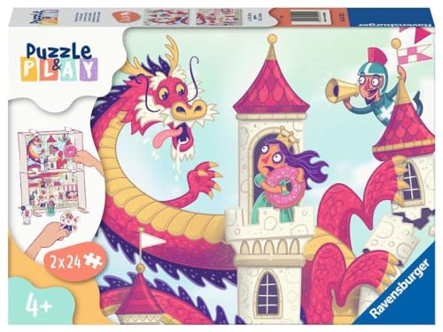 Ravensburger Puzzle & Play: The Donut Dragon 2 x 24 Piece Jigsaw Puzzle Set for Kids - 05595 - Every Piece is Unique, Pieces Fit Together Perfectly