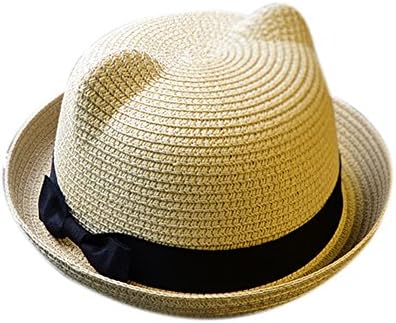 Skyingfly Summer Spring Women Lady straw cat ears shade sun hat Beach Hat (Beige)