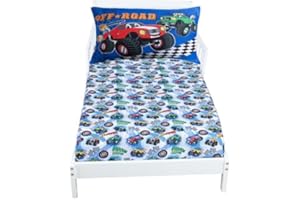 Todays Kids Monster Truck Bedding Toddler Bed Sheets - 2-Piece Toddler Bed Sets for Boys Crib Size, 28x52 Fitted Sheet & 20x30 Pillowcase, Soft Breathable & Fade-Resistant Microfiber, Machine Washable