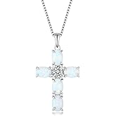 RGEMCY Opal Cross Necklace for Women 925 Sterling Silver Birthstone Cross Pendant Beautifully crafted cross for multiple occasions