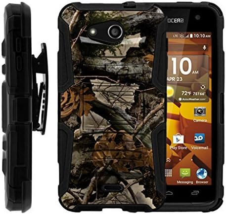 TurtleArmor | Compatible with Kyocera Hydro Wave Case | Hydro Air Case [Hyper Shock] Hybrid Dual Layer Armor Holster Belt Clip Case Kickstand - Tree Leaves Camouflage