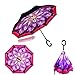Double Layer Wind Proof,UV Proof Reverse Folding Inverted Umbrella Travel Umbrella with C Shape Handle and Carrying Bag-Buauty Fireworks