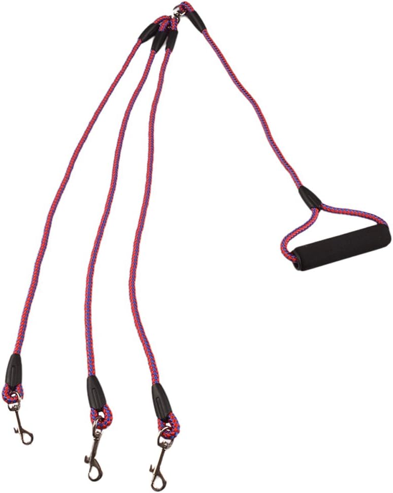 DOROM 3 Way Nylon No Tangle Dog leash Triple Coupler Strap Rope with Soft Handle , Walk Up To 3 Small / Medium Dogs At Once ,50"Long (Red\Blue)