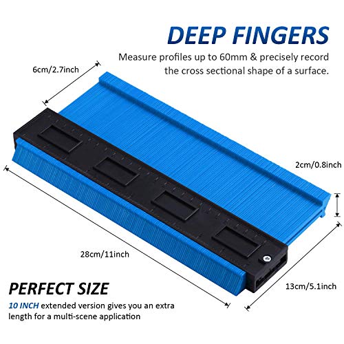 10 Inch Contour Gauge,Duplicator Plastic Profile Gauge Measure Ruler Easy Outline Gauge Standard Wood Marking Tool(Blue)