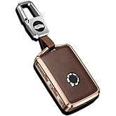 HIBEYO Alloy Leather Texture Fob Cover with Keychain for Volvo XC90 XC60 XC40 S60 S90 V60 Polestar 1 T5 - Smart Remote Car Key Holder Shell 3 Button Brown