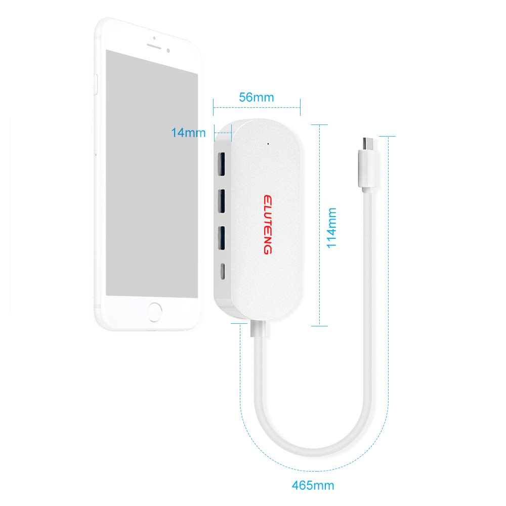 ELUTENG USB C Hub, USB C Adapter with 3 USB 3.0 Port, 1 Type C PD Charge USB Port Expander Slim 5Gbps Thunderbolt Hubs Compatible for Laptop/Tablet/U Disk