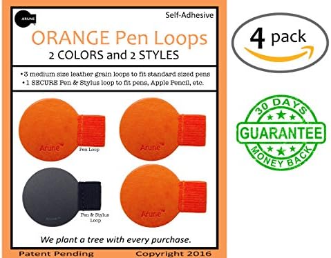 4x Arune Pen Loop (M) 3 Orange, 1 Black - Designed for Moleskine, iPad Pencil, journals, planners, sketchbooks, & more