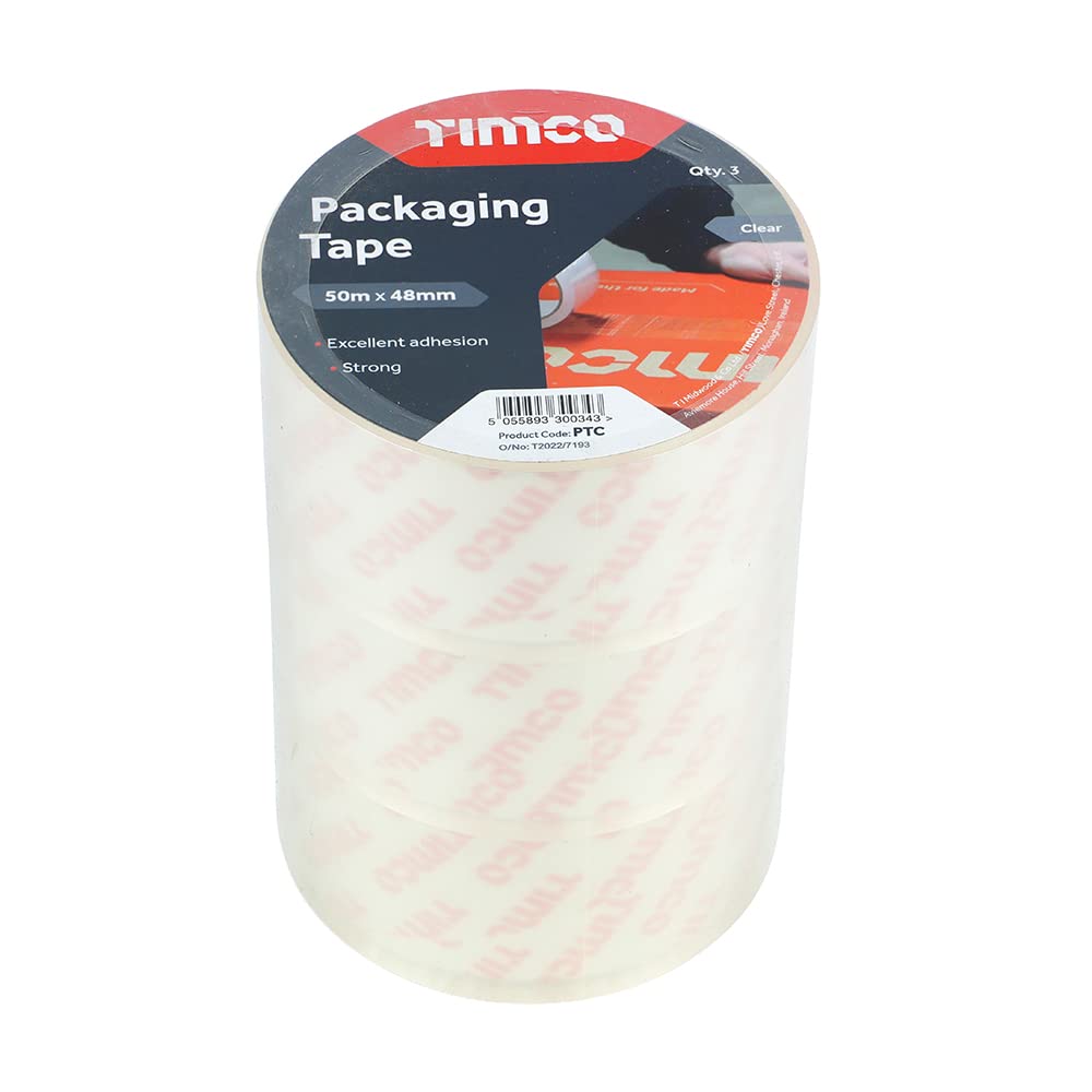 TIMCO Packaging Tape 50m x 48mm - Clear - Pack of 3