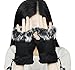 Sudawave Women Teen Classic Winter Warm Rabbit Fur Hands Wrist Fingerless Gloves (Black)