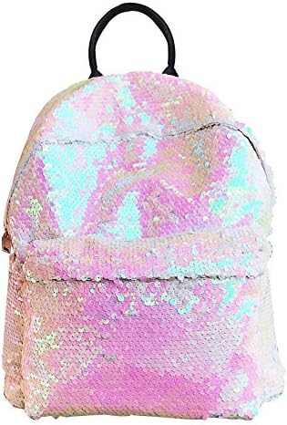 AllRight Girls Sequins Backpack Glitter Bling Rucksack School Travel Daypack Shoulder Bag (White)