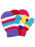 Satinior 3 Pairs Toddler Magic Stretch Mittens Little Girls Soft Knit Mitten Baby Boys Winter Knitted Gloves (Multicolor 4)