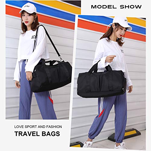 Sports Gym Bag Travel Duffel Bags with Dry Wet Pocket & Shoes Compartment for Women and Men (Black)