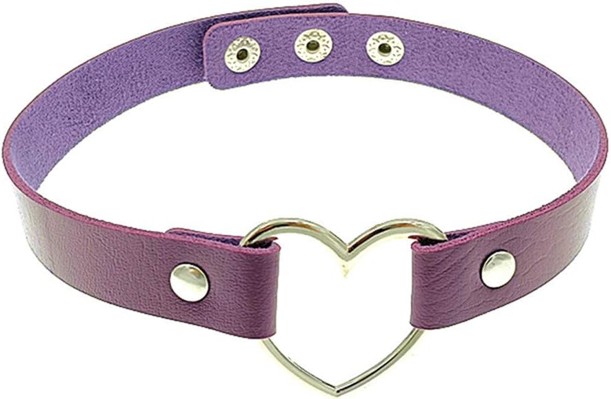 HuanX35 PU Imitation Leather Gothic Punk Choker Short Necklace with Heart Shape Connector by Alimitopia