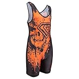 KO Sports Gear Orange Skull Wrestling Singlet