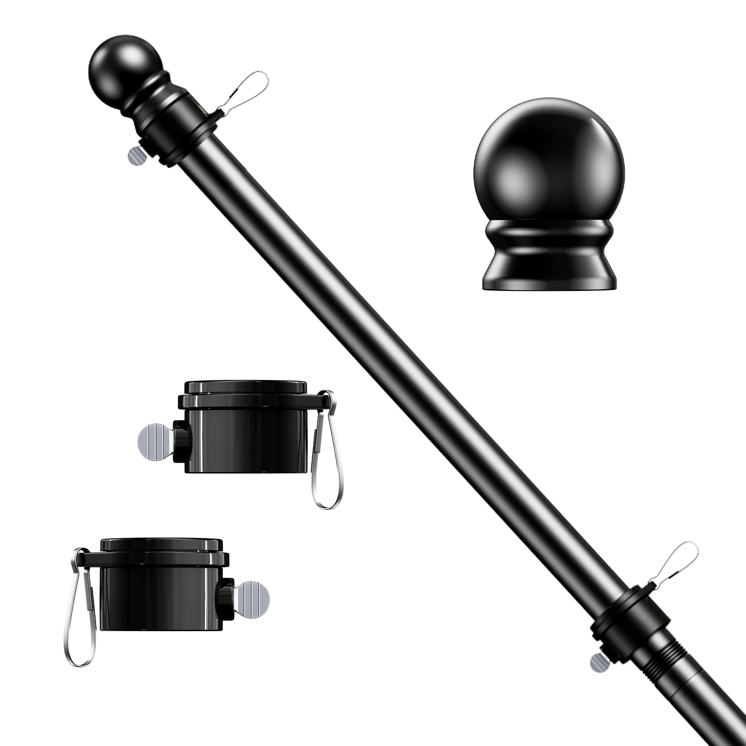 Photo 1 of hogardeck 5 FT Black Flag Pole, Tangle Free Spinning Stainless Steel Flagpole, Suitable for 3x5 Heavy Garden Flag 1" Dia Flag Pole for House, Wall-Mounted (without Bracket)