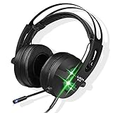 USB Gaming Over-Ear Headphones 7.1 Virtual Surround Sound Stereo Vibration PC Gaming Headset with Microphone Noise Isolating & Colorful Breathing LED Light for PC/ MAC/ Laptop
