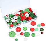 Shappy 120 g Resin Buttons 2 and 4 Holes Craft Buttons Assorted Sized Sewing Buttons with Plastic Storage Box for DIY, Red, Green and White