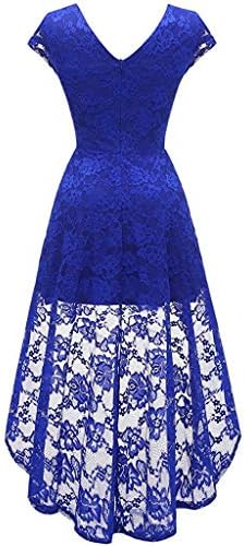 Tyoby Dresses for Women Solid V-Neck Short Sleeve Floral Lace Patchwork Her Full Elegant Party
