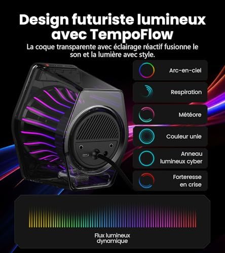 G2000 Pro-Enceintes PC Gaming 2.0(Peak 64W) avec Éclairage RGB TempoFlow™ 270°, Son Surround Virtuel 7.1-Bluetooth 5.4/USB-C/AUX-Compatible PC, PS5, Xbox, Mobile-Haut-parleurs Gamer-Noir