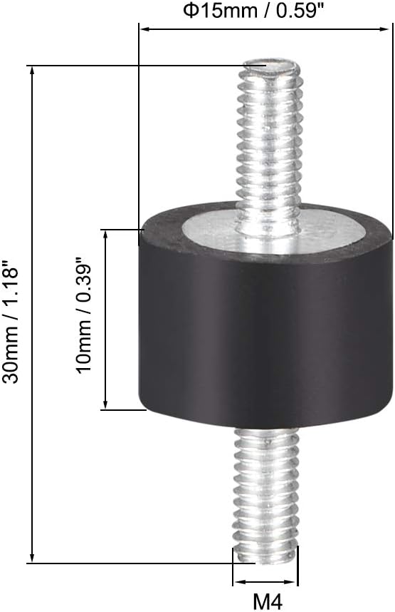 sourcing map D15 x H10 Rubber Vibration Isolator Mounts Shock Absorber with M4 x 10mm Studs 8pcs - Image 3