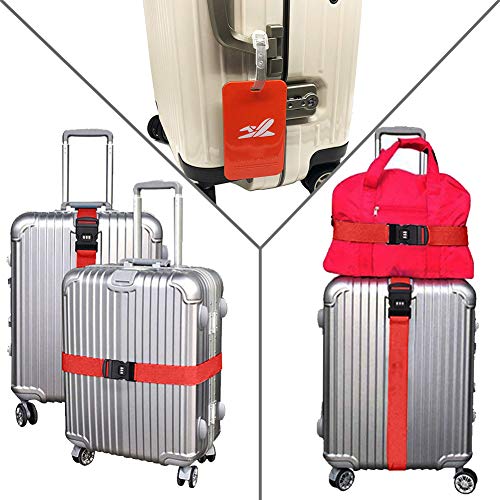 Luggage Tags Travel ID Tags with Address Card Luggage Straps Suitcase Belts for Travel -Red