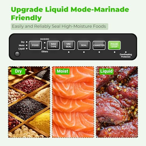 INKBIRD Compact Vacuum Sealer Machine INK-VS05 for Kitchen Use, Preserve Dry/Moist/Liquid Food with 4 Modes, Food Packer with Built-in Cutter and Overheat Protection, Ideal for Freshness Preservation