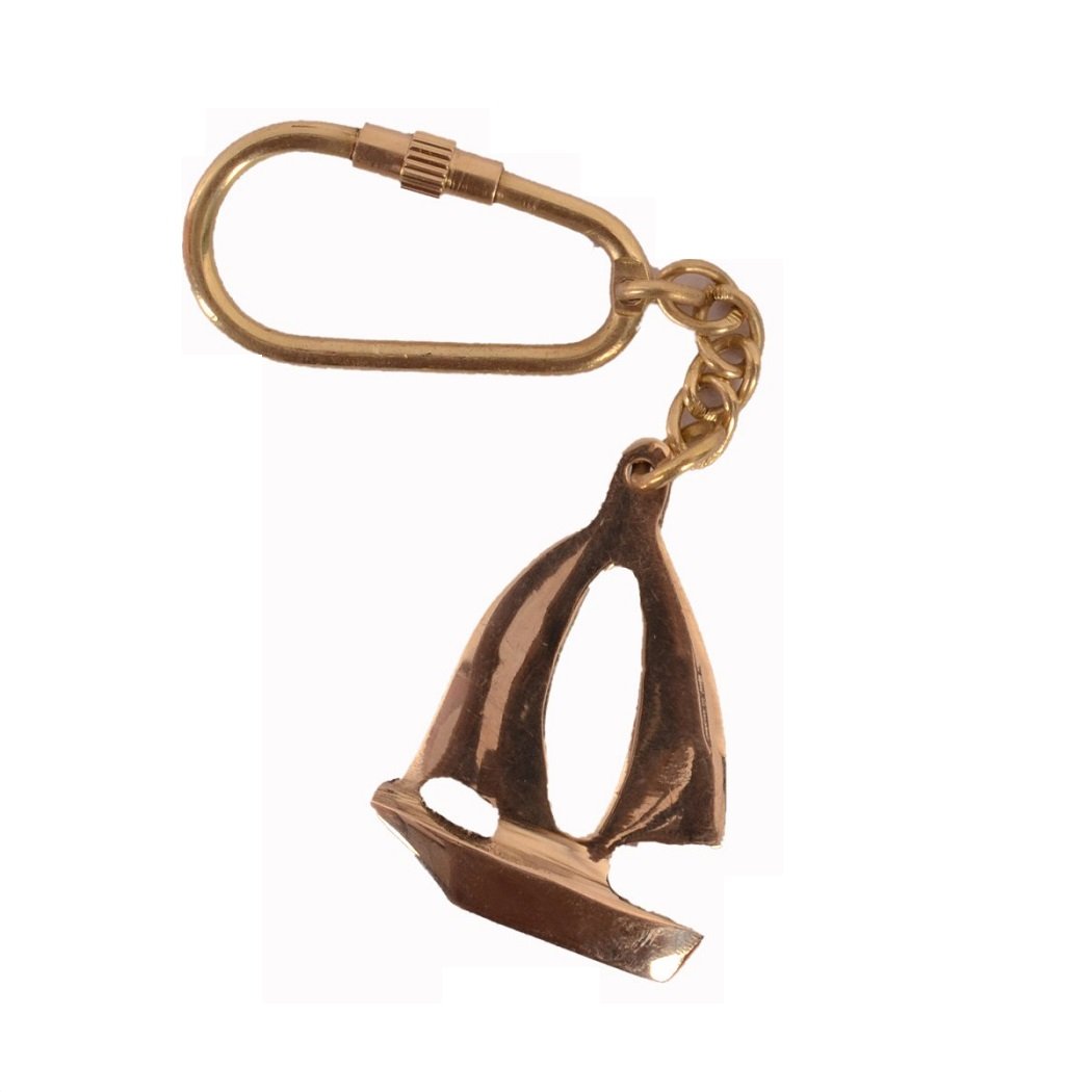 Purpledip Key Chain/Ring/Hook 'Sailboat' in Solid Brass Metal; Unique Souvenir Memorabilia Gift (11128)