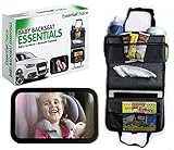 Baby Car Mirror & Backseat Organizer - Premium Bundle - Large Wide Rear View Back Seat Mirror & Kids Toy Car Storage Kick Mat - Great Gift Idea
