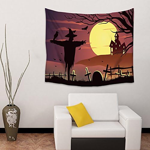 Mosphee Tapestry Wall Hanging, Halloween Scarecrow Nightfall Large Wall Art Tapestries Picnic Blanket Beach Towels for Bedroom Living Room Dorm Decor - 60 x 90 Inches