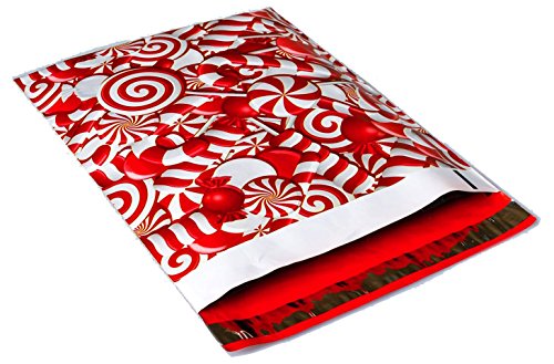 Poly Mailers Candy Cane Christmas Designer Poly Mailers Custom Bags Red & White Shipping Envelopes Plastic Bags #SmileMail (100 10x13, Candy Cane)