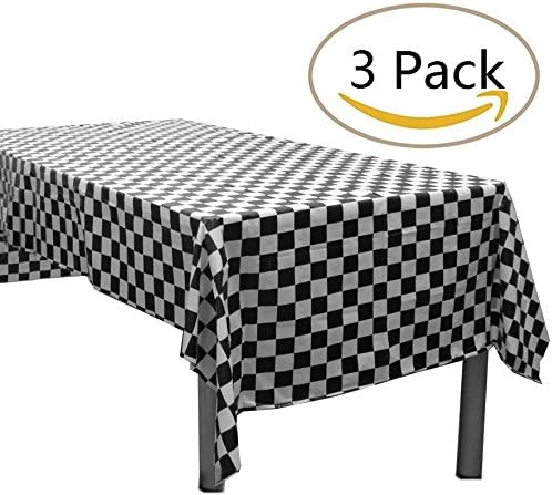 Pack of 3,Black And White Checkered Tablecloths - Disposable Plastic Party Table Covers - Measures 54" X 108"