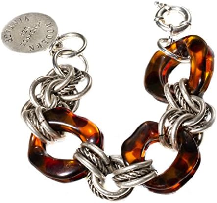 John Wind Madison Avenue Signature Tortoise and Gold-Plated Chain Bracelet, 8.5-9" (Silver)