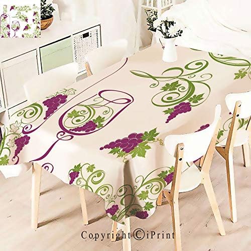 Pretty Pattern Multi Functional Table Cloth Table Cover,and Glass Grapevines Lettering with Swirled for Party Picnic Dining Weddings Christmas,W55 xL71,Purple Lime Green White