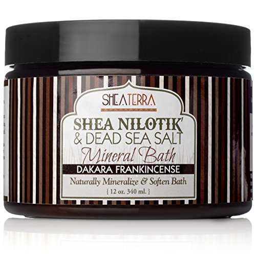 Shea Terra Organics Shea Nilotik’ & Dead Sea Salt Mineral Bath with Dakara Frankincense | Natural Skin Spa Treatment – 12 oz