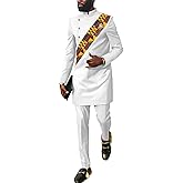 SEA&ALP African Men Dashiki Outfit 2 Piece Suit Shirt and Pants Set Slim Fit Wedding Dress Attire Clothing