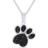 AFFY Dog Paw Pendant Necklace for Women, 14k Gold Plated 925 Sterling Silver with Round Cut Enhanced Black Natural Diamond Accent with 18" Chain