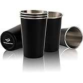 Tosnail 6 Pack 16 oz Stainless Steel Pint Cups Metal Cups Unbreakable Drinking Glasses Water Tumblers for Kids, Adults Indoor and Outdoor Use - Black