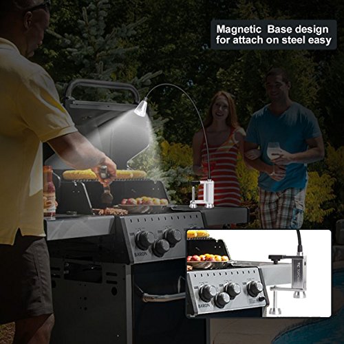 TOPCHARM BBQ Grill Light, Super Bright 12 LED Battery Powered Work Task Light with Magnetic Base 360 Degree Rotation Flexible Gooseneck Adjustable Screw Clamp for Barbecue Grilling