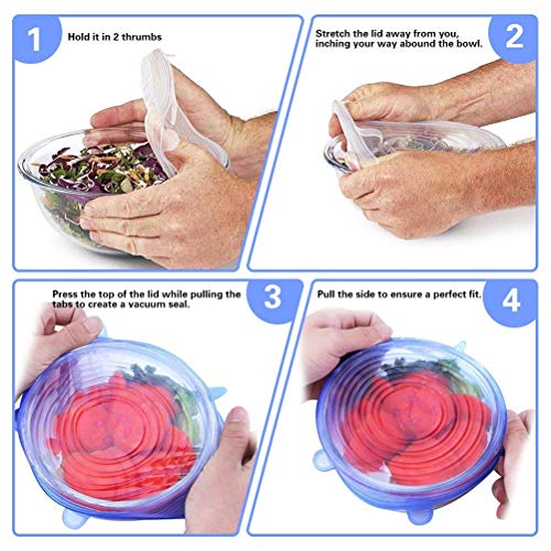 Stretch Lids 12PCS Clear Durable Expandable Silicone Food Covers Containers for Cups Bowl Containers - Thumbnail 3